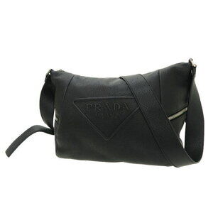 Prada Triangle logo embossed shoulder bag black leather
